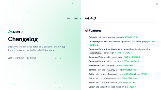 Template Changelog screenshot